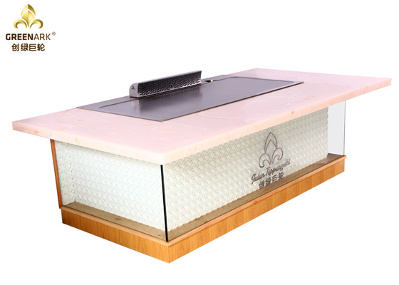 طاولة شواء تيبانياكي مستطيلة للديكور من الرخام الوردي ، 10 مقاعد ، طاولة هيباتشي