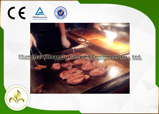 شراء مخصص 1.1M S / S Mobile Teppanyaki Grill لحم الضأن الدجاج والأسماك والمحار online manufacture